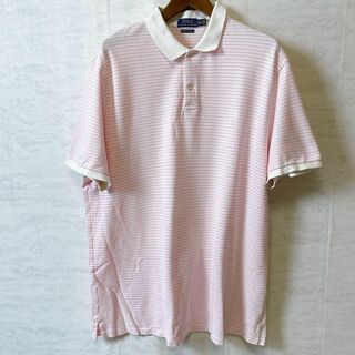 ラルフローレン(Ralph Lauren)のラルフローレン　白刺繍ポニー　ピンク白ボーダー　リンガー　ポロシャツ　メンズ古着(ポロシャツ)