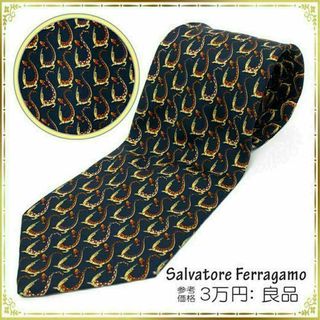 Salvatore Ferragamo - 【全額返金保証・送料無料】フェラガモのネクタイ・正規品・ワニ クロコダイル総柄