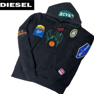 ディーゼル(DIESEL)の【希少】DIESEL ディーゼル　ワッペン　ブラック　プルオーバー　パーカー　S(パーカー)