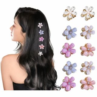 ヘアクリップ 10個セット ミニ 花 ヘアアクセサリー レディース まんまるお花(その他)