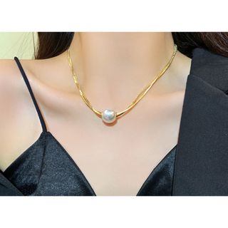 【新品】清楚系♡パールネックレス　ゴールドカラー　二重チェーン　№823978