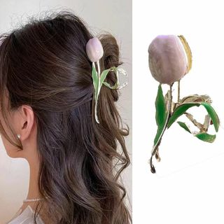 【色: 紫】HAPVITAL ヘアアクセサリー ロマンティックなヒマワリの花柄 (その他)