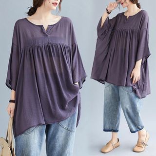 LUEA057レディース シャツ トップス 夏 ゆったり 大きいサイズ Vネック(Tシャツ(半袖/袖なし))