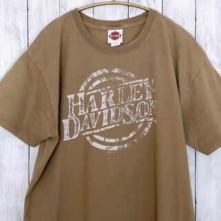 Harley Davidson - ハーレーＴシャツ　オーバーサイズＬ　両面ロゴ　茶色ブラウン　メンズ　古着