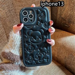 iphone13ケース 熊　TPU　カーバー　ブラック3(iPhoneケース)