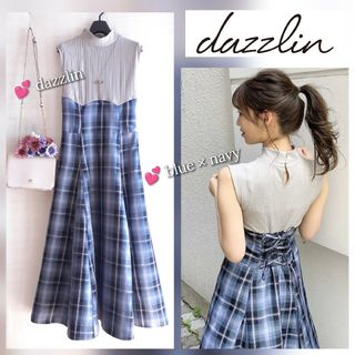 美品 dazzlin 人気コルセットデザインチェックレースアップワンピース