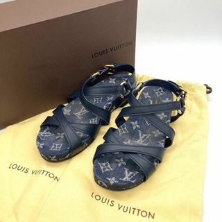 ルイヴィトン(LOUIS VUITTON)の【美品】ルイヴィトン デニム　モノグラム サンダル 36 フラット レザー(サンダル)