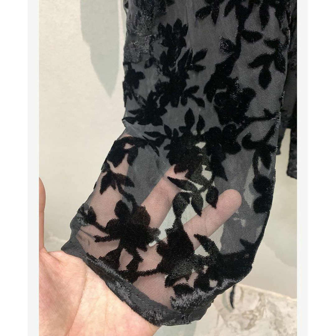 オケージョン　オーガンジー　ワンピース　花柄　ブラック　M　シアー　《277》 レディースのワンピース(ロングワンピース/マキシワンピース)の商品写真