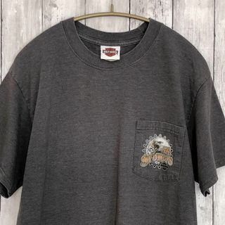 ハーレーダビッドソン(Harley Davidson)のハーレーＴ　両面ロゴ　サイズＭ　灰色グレー　HARLEY　半袖Ｔシャツメンズ古着(Tシャツ/カットソー(半袖/袖なし))