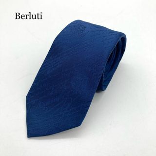 【未使用級】Berluti ベルルッティ カリグラフィー ネクタイ 総柄 濃紺