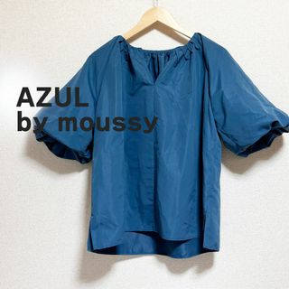 アズールバイマウジー(AZUL by moussy)のAZUL by moussy アズール　カットソー　ブラウス　パフスリーブ　青(カットソー(半袖/袖なし))