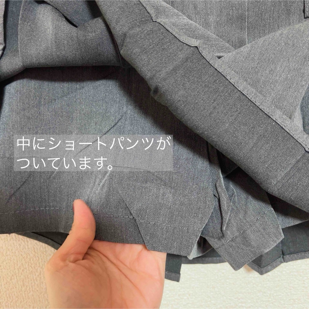 【人気】韓国ファッション　プリーツスカート　M グレー　ミニスカート　ベルト付き レディースのスカート(ミニスカート)の商品写真