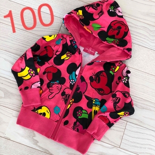 Disney - ピンク ミニー ディズニー 総柄 100 パーカー キッズ