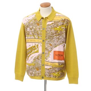 【中古】シュプリーム Supreme 2023年秋冬 Silk Map Cardigan アクリルウール カーディガン マスタードイエローxライトピンク【サイズM】【メンズ】