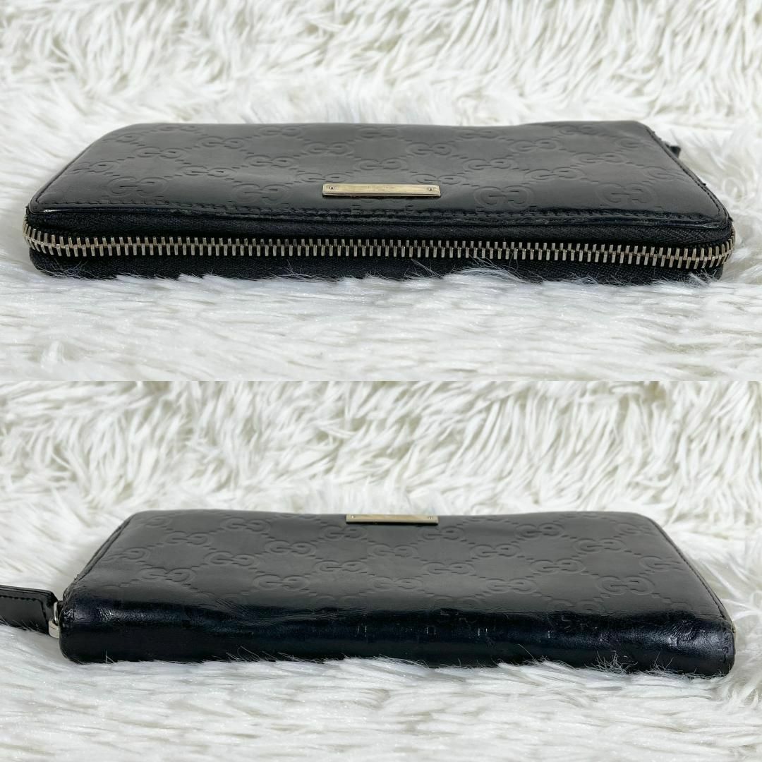 Gucci(グッチ)の㉖グッチ シマ レザー ロゴプレート ラウンドファスナー 長財布 ブラック 黒 メンズのファッション小物(長財布)の商品写真