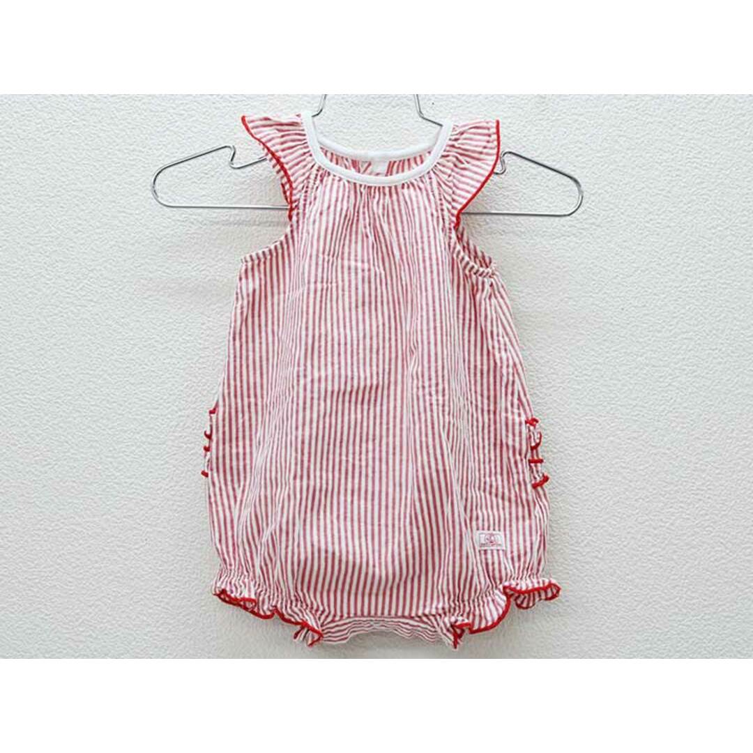 PETIT BATEAU(プチバトー)の□プチバトー/PETIT BATEAU□60cm 半袖カバーオール/ロンパース  赤×白【中古】子供服 キッズ kids ベビー服 baby 女の子 夏 026022 onepi キッズ/ベビー/マタニティのベビー服(~85cm)(カバーオール)の商品写真