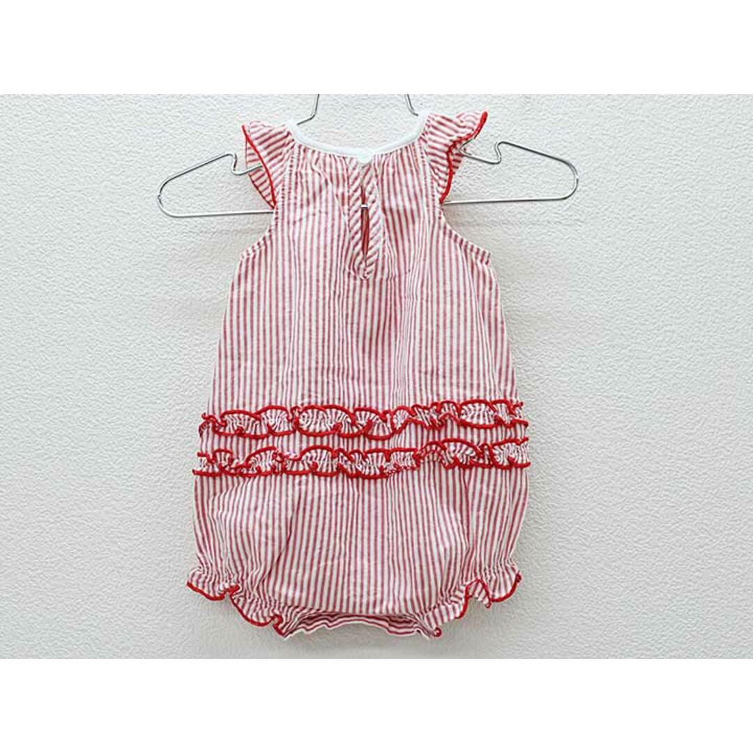 PETIT BATEAU(プチバトー)の□プチバトー/PETIT BATEAU□60cm 半袖カバーオール/ロンパース  赤×白【中古】子供服 キッズ kids ベビー服 baby 女の子 夏 026022 onepi キッズ/ベビー/マタニティのベビー服(~85cm)(カバーオール)の商品写真