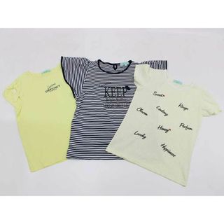 【夏物 新入荷!】▽リンジィ/lindsay▽160cm 半袖カットソー/半袖Tシャツ3点set 黄色＆白×黄色＆白×紺【中古】【ネット限定】子供服 キッズ kids ジュニア 女の子 夏 tops 814042