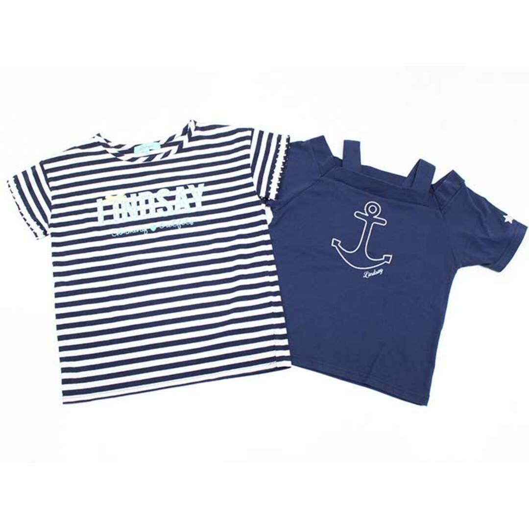 Lindsay(リンジィ)の【夏物 新入荷!】▽リンジィ/lindsay▽150cm 半袖カットソー/半袖Tシャツ2点set 白×紺＆紺【中古】【ネット限定】子供服 キッズ kids ジュニア 女の子 夏 tops 814042 キッズ/ベビー/マタニティのキッズ服女の子用(90cm~)(Tシャツ/カットソー)の商品写真