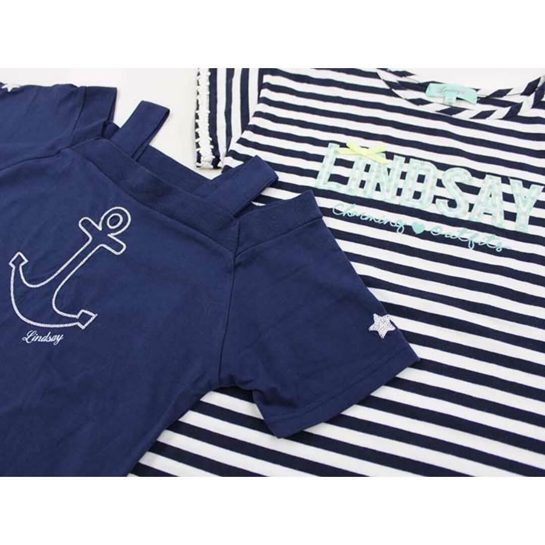 Lindsay(リンジィ)の【夏物 新入荷!】▽リンジィ/lindsay▽150cm 半袖カットソー/半袖Tシャツ2点set 白×紺＆紺【中古】【ネット限定】子供服 キッズ kids ジュニア 女の子 夏 tops 814042 キッズ/ベビー/マタニティのキッズ服女の子用(90cm~)(Tシャツ/カットソー)の商品写真