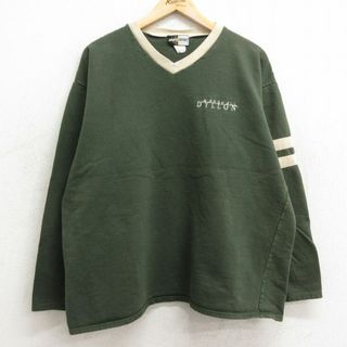 古着 長袖 ビンテージ Tシャツ レディース 90年代 90s マーシャルディロン 大きいサイズ コットン Vネック カナダ製 濃緑 グリーン 24apr23 中古(ミニワンピース)