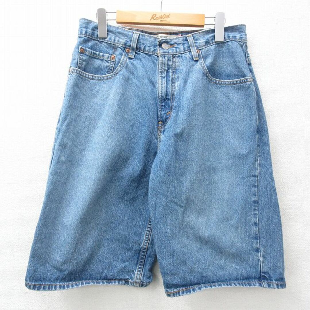 Levi's(リーバイス)のW31★古着 リーバイス Levis 569 ハーフ パンツ ショーツ メンズ コットン 紺 ネイビー デニム 24apr23 中古 ボトムス 短パン ショーパン ショート メンズのパンツ(ワークパンツ/カーゴパンツ)の商品写真