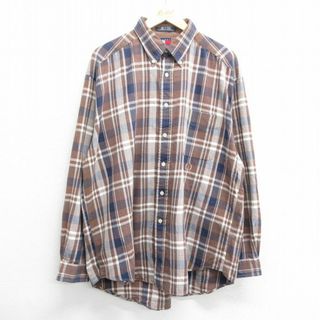 トミーヒルフィガー(TOMMY HILFIGER)のXL★古着 トミーヒルフィガー TOMMY HILFIGER 長袖 ブランド シャツ メンズ 90年代 90s ワンポイントロゴ 大きいサイズ コットン ボタンダウン 茶他 ブラウン チェック 24apr23 中古 トップス(シャツ)