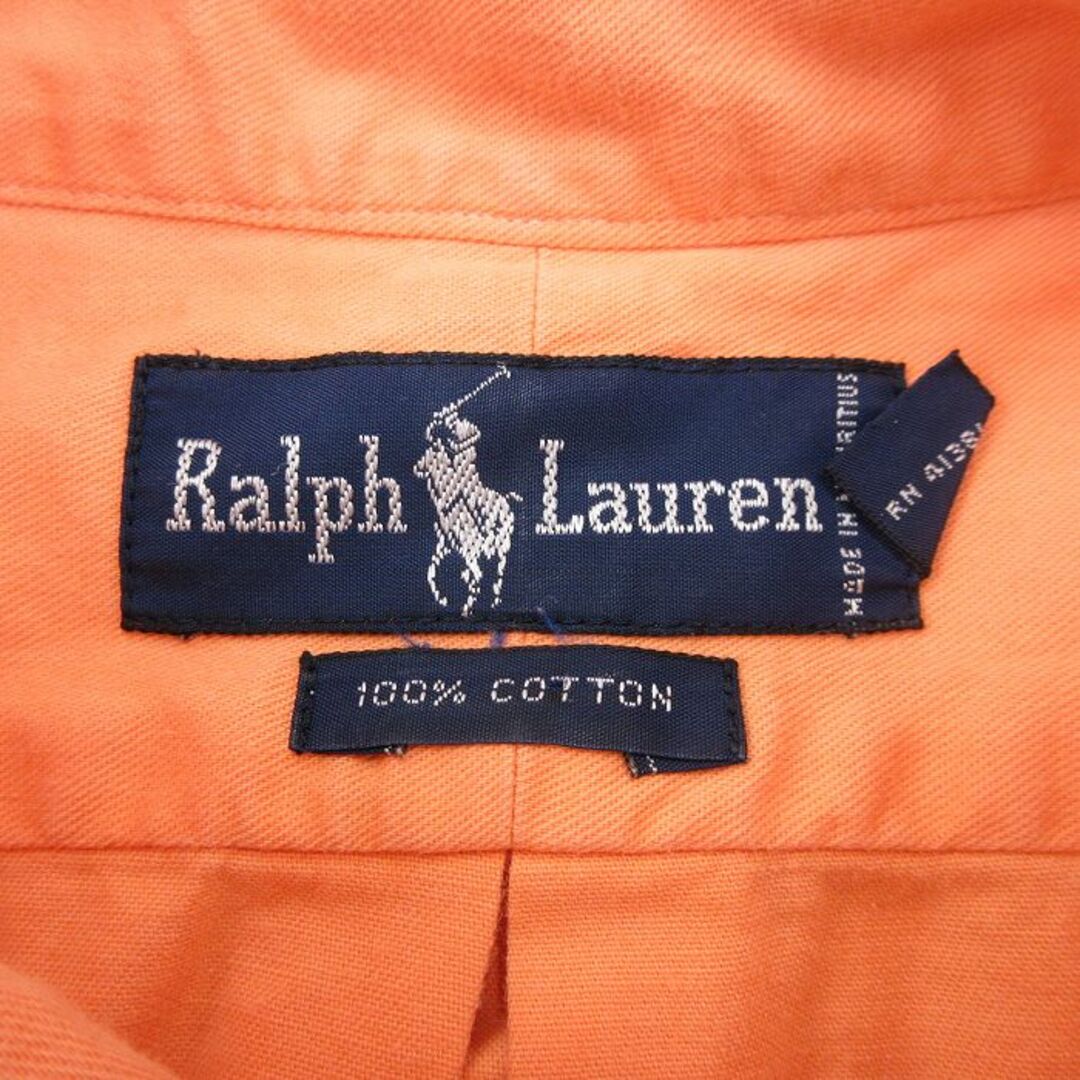 Ralph Lauren(ラルフローレン)のXL★古着 ラルフローレン Ralph Lauren 長袖 ブランド シャツ メンズ 90年代 90s ワンポイントロゴ 大きいサイズ ロング丈 コットン ボタンダウン オレンジ 24apr23 中古 トップス メンズのトップス(シャツ)の商品写真