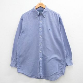 ラルフローレン(Ralph Lauren)のXL★古着 ラルフローレン Ralph Lauren 長袖 ブランド シャツ メンズ 90年代 90s ワンポイントロゴ YARMOUTH 大きいサイズ コットン ボタンダウン 紺他 ネイビー チェック 24apr23 中古 トップス(シャツ)