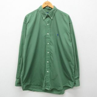 ラルフローレン(Ralph Lauren)のXL★古着 ラルフローレン Ralph Lauren 半袖 ブラント シャツ メンズ 90年代 90s ワンポイントロゴ BLAKE 大きいサイズ ロング丈 コットン ボタンダウン 緑 グリーン 24apr23 中古 トップス(シャツ)