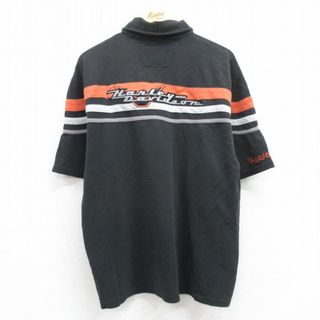 ハーレーダビッドソン(Harley Davidson)のXL★古着 ハーレーダビッドソン Harley Davidson 半袖 ポロ シャツ メンズ ビッグロゴ 鹿の子 大きいサイズ コットン 黒他 ブラック 24apr23 中古 トップス(ポロシャツ)