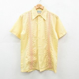 M★古着 半袖 キューバ シャツ メンズ 70年代 70s 刺繍 黄 イエロー 24apr23 中古 トップス(シャツ)