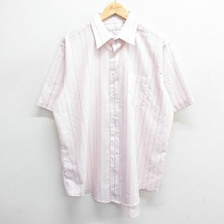 XL★古着 半袖 シャツ メンズ 90年代 90s 大きいサイズ USA製 薄ピンク他 ストライプ 24apr23 中古 トップス(シャツ)