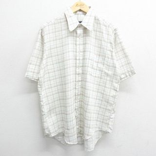 XL★古着 マンハッタン 半袖 シャツ メンズ 90年代 90s USA製 白他 ホワイト チェック 24apr23 中古 トップス(シャツ)