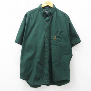 ラルフローレン(Ralph Lauren)のXL★古着 ラルフローレン Ralph Lauren チャップス 半袖 ブランド シャツ メンズ 90年代 90s ワンポイントロゴ 大きいサイズ ロング丈 コットン ボタンダウン 緑 グリーン 24apr23 中古 トップス(シャツ)