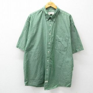 エディーバウアー(Eddie Bauer)のXL★古着 エディーバウアー 半袖 ブランド シャツ メンズ 90年代 90s 大きいサイズ ロング丈 コットン ボタンダウン 緑 グリーン 【spe】 24apr23 中古 トップス(シャツ)