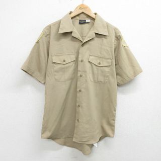 L★古着 半袖 ミリタリー シャツ メンズ 90年代 90s US NAVY ネイビー 開襟 オープンカラー USA製 ベージュ カーキ 24apr23 中古 トップス(シャツ)