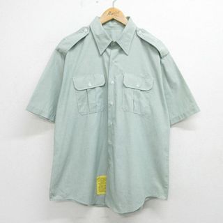 XL★古着 半袖 ミリタリー シャツ メンズ 90年代 90s 大きいサイズ ロング丈 USA製 緑系 グリーン 24apr23 中古 トップス(シャツ)