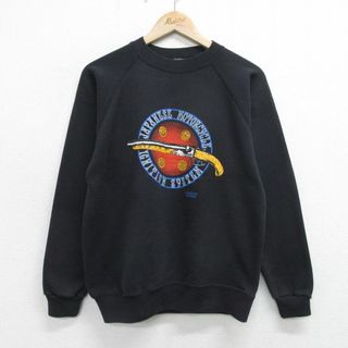 ヘインズ(Hanes)のS★古着 ヘインズ Hanes 長袖 スウェット メンズ 90年代 90s 銃 ジャパニーズモーターサイクル ホンダ ヤマハ ラグラン クルーネック USA製 黒 ブラック 【spe】 24apr23 中古 スエット トレーナー トップス(パーカー)