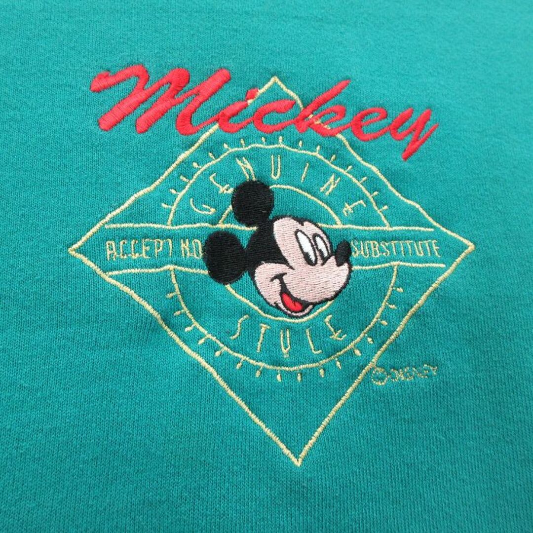 Disney(ディズニー)のM★古着 長袖 スウェット メンズ 90年代 90s ディズニー DISNEY ミッキー MICKEY MOUSE 刺繍 クルーネック USA製 青緑 24apr23 中古 スエット トレーナー トップス メンズのトップス(パーカー)の商品写真