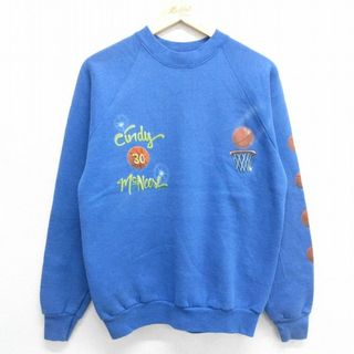 フルーツオブザルーム(FRUIT OF THE LOOM)のM★古着 フルーツオブザルーム 長袖 スウェット メンズ 80年代 80s バスケットボール ラグラン クルーネック USA製 青 ブルー 24apr23 中古 スエット トレーナー トップス(パーカー)