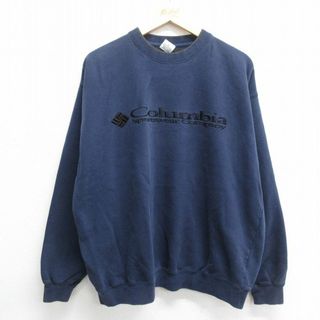 Columbia - XL★古着 コロンビア COLUMBIA 長袖 スウェット メンズ 00年代 00s ビッグロゴ 刺繍 大きいサイズ クルーネック 紺他 ネイビー 24apr23 中古 スエット トレーナー トップス