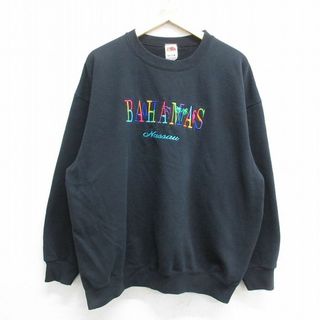 フルーツオブザルーム(FRUIT OF THE LOOM)のXL★古着 フルーツオブザルーム 長袖 スウェット メンズ 00年代 00s バハマ 刺繍 大きいサイズ クルーネック 黒 ブラック 24apr23 中古 スエット トレーナー トップス(パーカー)