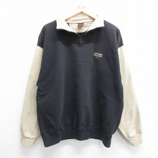 XL★古着 長袖 ハーフジップ スウェット メンズ 90年代 90s HUNTERS RUN ツートンカラー USA製 黒他 ブラック 24apr23 中古 スエット トレーナー トップス