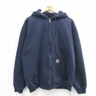 カーハートダブリューアイピー(Charhartt WIP)のXL★古着 カーハート Carhartt 長袖 フルジップ スウェット パーカー メンズ 大きいサイズ 紺 ネイビー 24apr23 中古 スエット トレーナー トップス(パーカー)