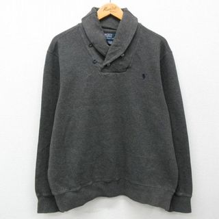 ラルフローレン(Ralph Lauren)のXL★古着 ラルフローレン Ralph Lauren 長袖 ブランド トップス メンズ 90年代 90s ワンポイントロゴ コットン ショールカラー 濃グレー 24apr23 中古 スエット トレーナー(その他)