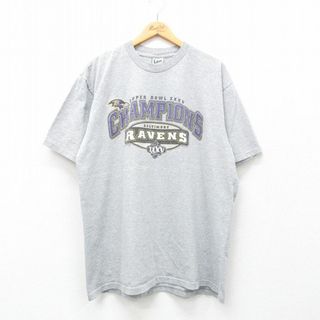 リー(Lee)のXL★古着 リー Lee 半袖 ビンテージ Tシャツ メンズ 00年代 00s NFL ボルチモアレイブンズ 大きいサイズ クルーネック グレー 霜降り アメフト スーパーボウル 24apr23 中古(Tシャツ/カットソー(半袖/袖なし))