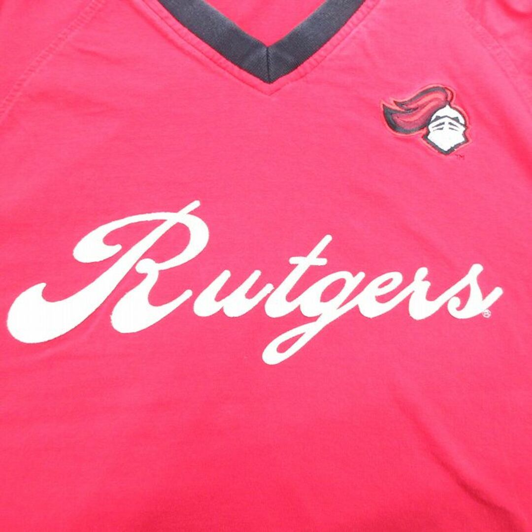 XL★古着 半袖 ビンテージ Tシャツ メンズ 00年代 00s Rutgers Vネック 赤 レッド 24apr23 中古 メンズのトップス(Tシャツ/カットソー(半袖/袖なし))の商品写真