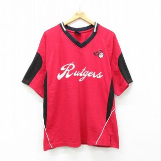 XL★古着 半袖 ビンテージ Tシャツ メンズ 00年代 00s Rutgers Vネック 赤 レッド 24apr23 中古(Tシャツ/カットソー(半袖/袖なし))