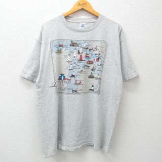 XL★古着 半袖 ビンテージ Tシャツ メンズ 80年代 80s 灯台 クルーネック USA製 グレー他 ボーダー 【spe】 24apr23 中古(Tシャツ/カットソー(半袖/袖なし))